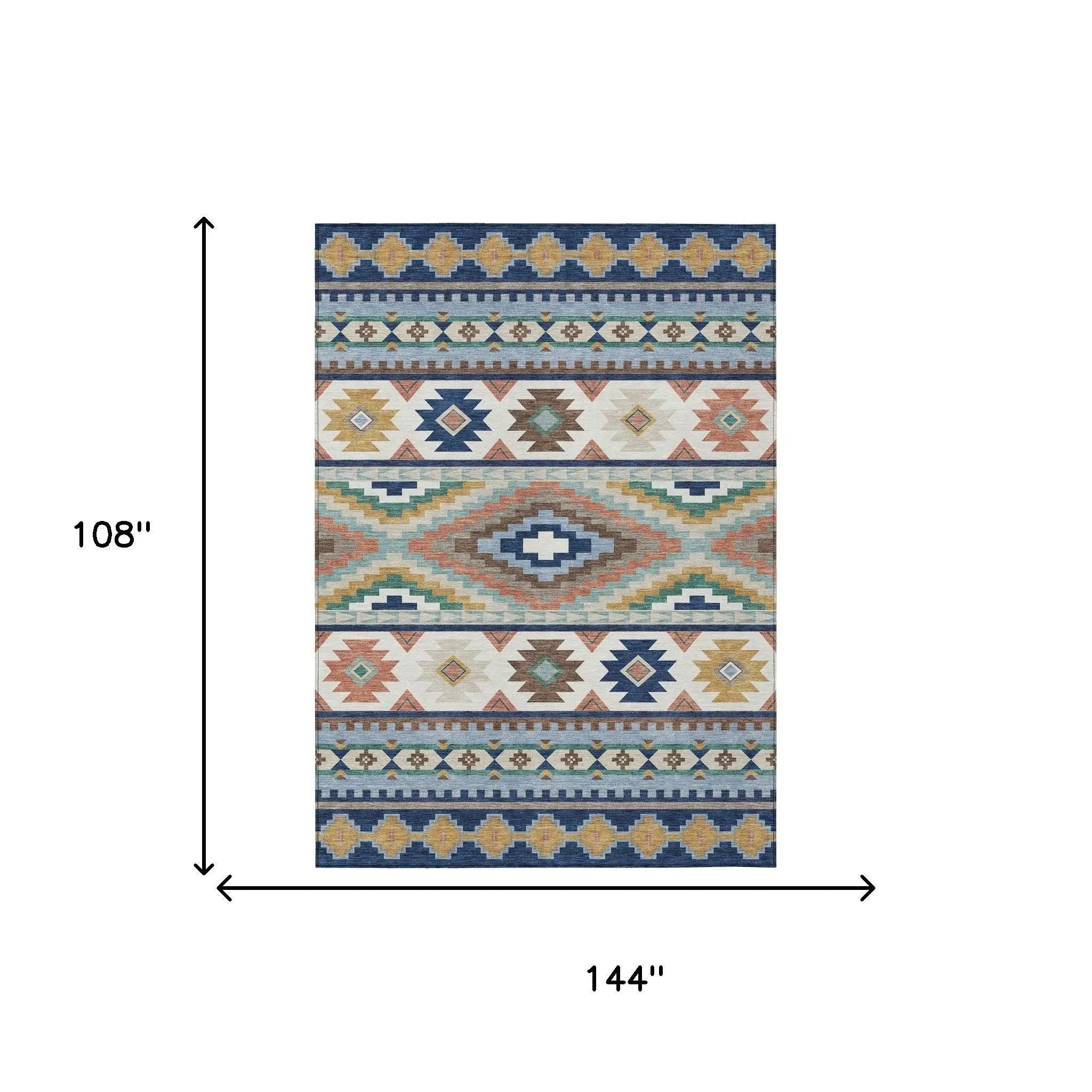 9' X 12' Navy Blue And Sky Blue Southwestern Washable Indoor Outdoor Area Rug Homeroots Outdoor
