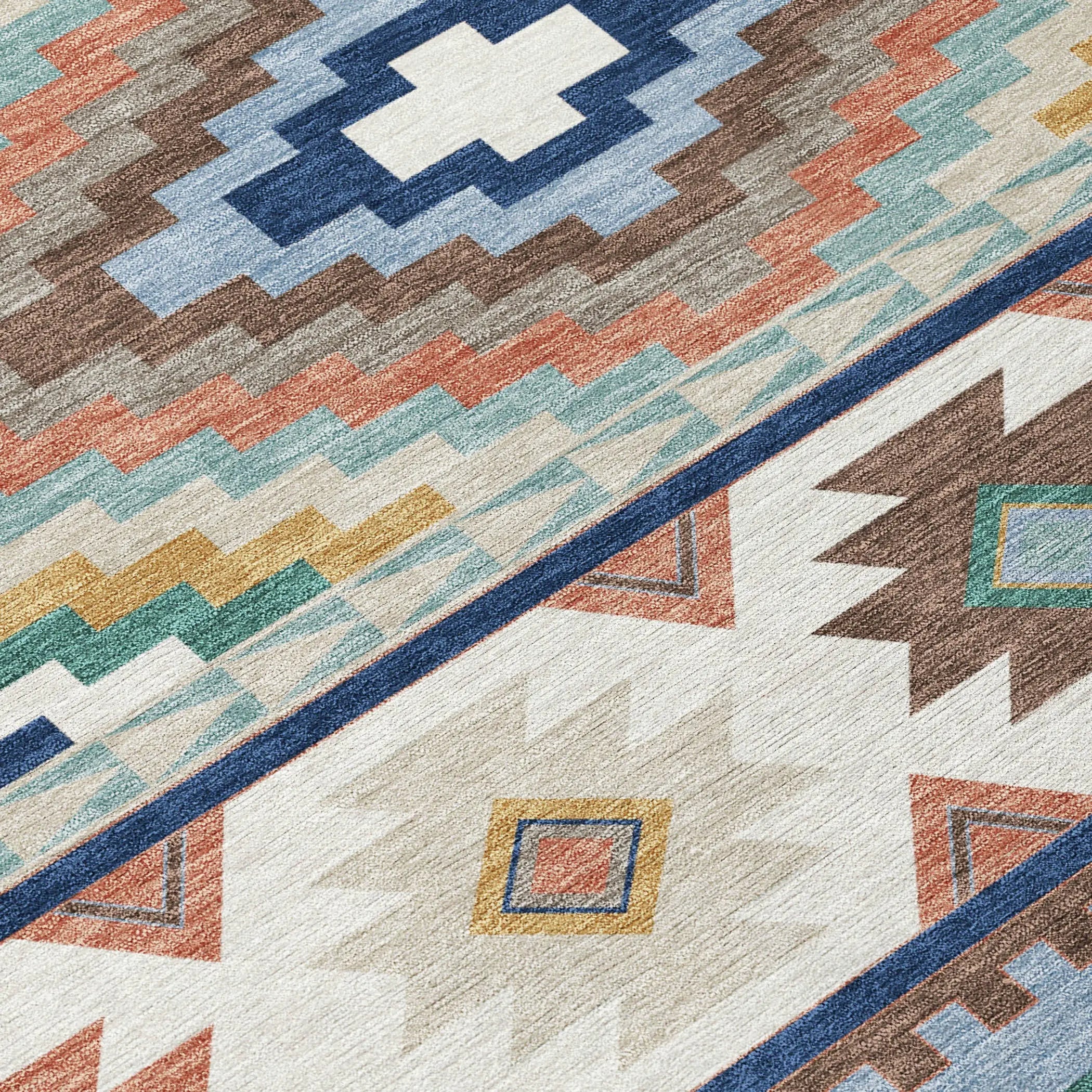 9' X 12' Navy Blue And Sky Blue Southwestern Washable Indoor Outdoor Area Rug Homeroots Outdoor