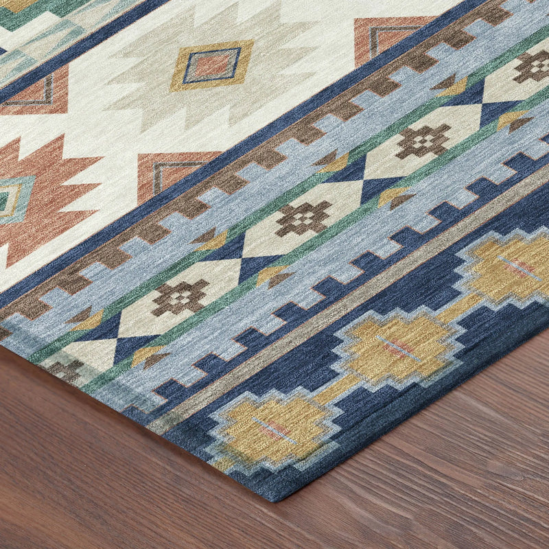 9' X 12' Navy Blue And Sky Blue Southwestern Washable Indoor Outdoor Area Rug Homeroots Outdoor