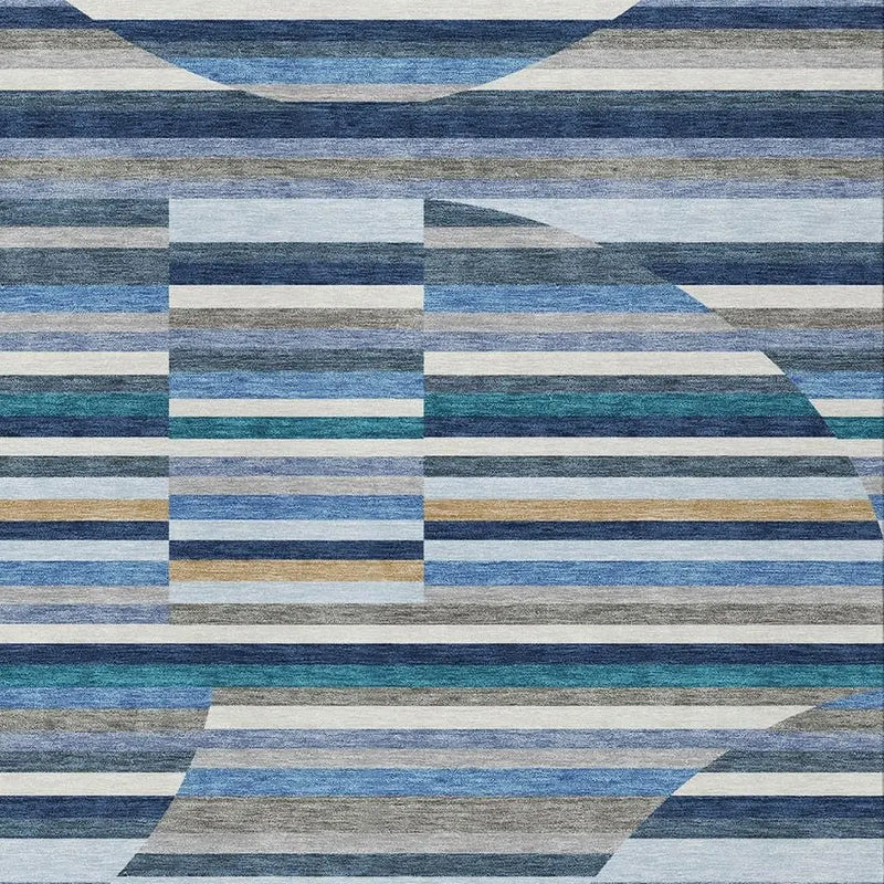 9' X 12' Navy Blue And Sky Blue Striped Washable Indoor Outdoor Area Rug Homeroots Outdoor