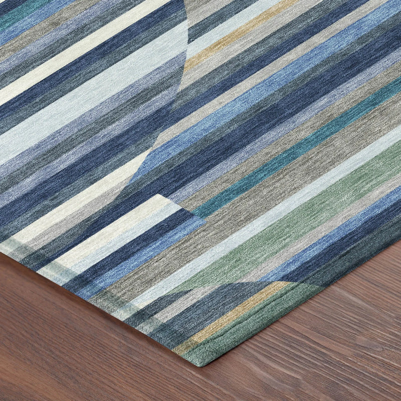 9' X 12' Navy Blue And Sky Blue Striped Washable Indoor Outdoor Area Rug Homeroots Outdoor