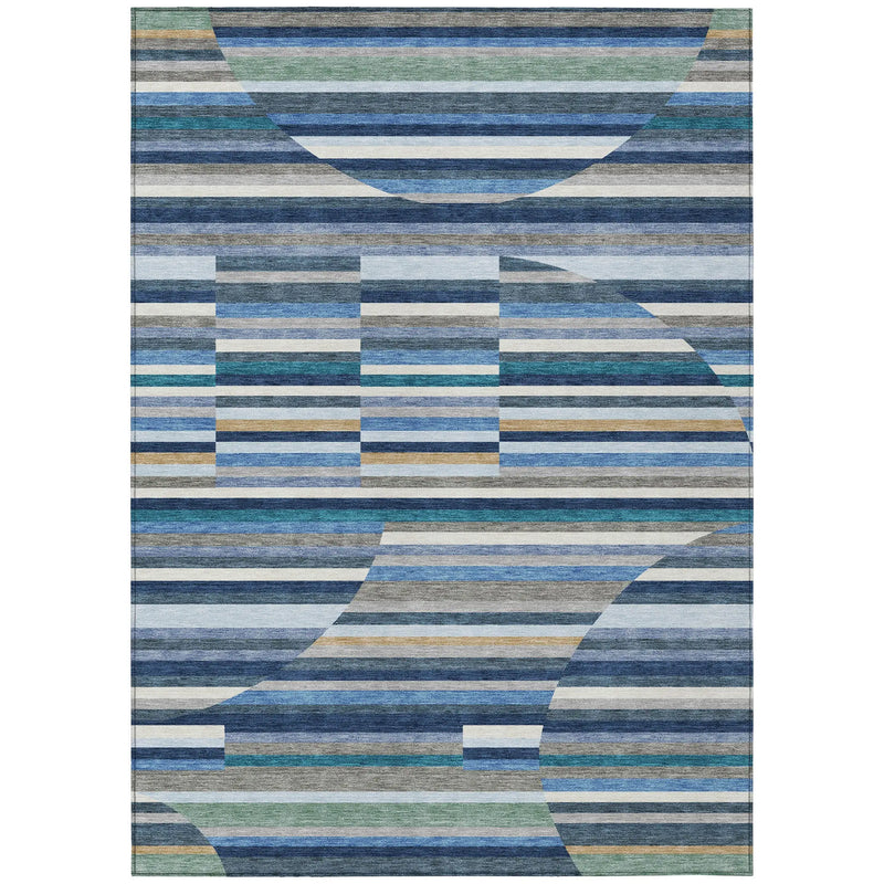 9' X 12' Navy Blue And Sky Blue Striped Washable Indoor Outdoor Area Rug Homeroots Outdoor