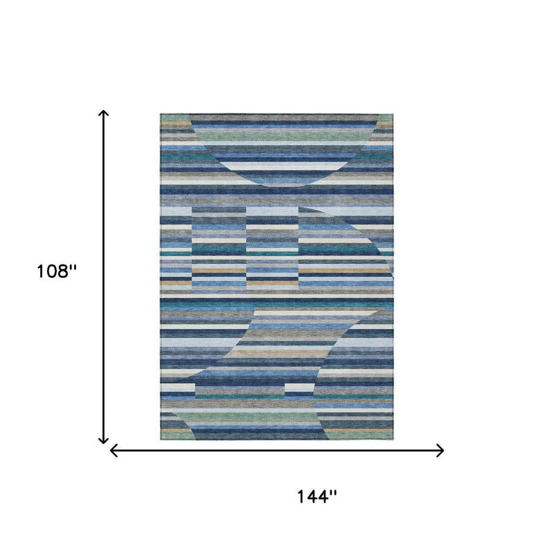 9' X 12' Navy Blue And Sky Blue Striped Washable Indoor Outdoor Area Rug Homeroots Outdoor
