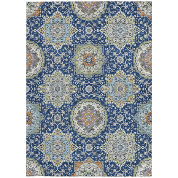 9' X 12' Navy Blue And Taupe Floral Medallion Washable Indoor Outdoor Area Rug Homeroots Outdoor