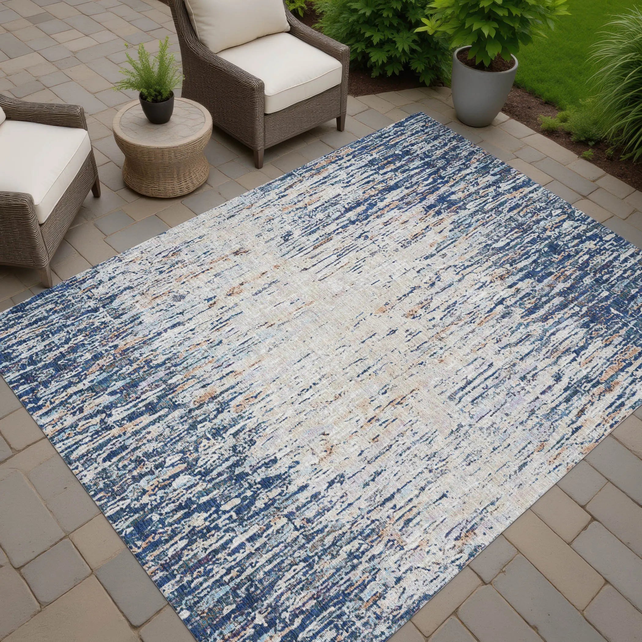 9' X 12' Navy Blue And Taupe Striped Washable Indoor Outdoor Area Rug Homeroots Outdoor