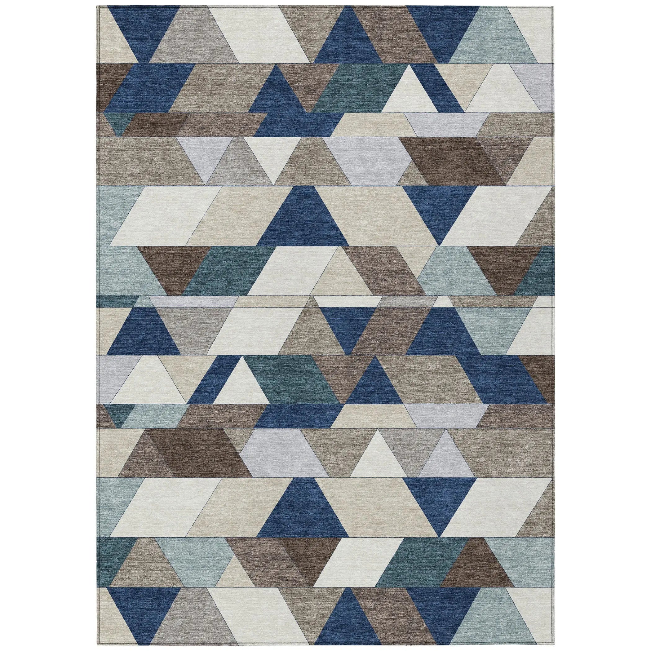 9' X 12' Navy Blue And Teal Blue Geometric Washable Indoor Outdoor Area Rug Homeroots Outdoor
