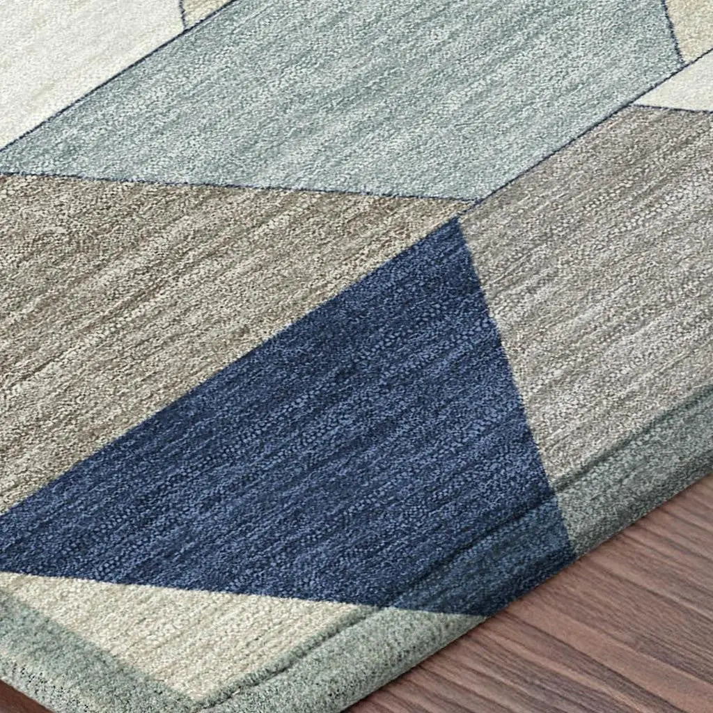 9' X 12' Navy Blue And Teal Blue Geometric Washable Indoor Outdoor Area Rug Homeroots Outdoor