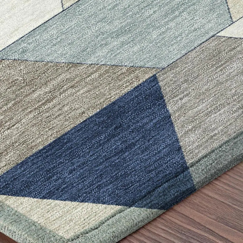 9' X 12' Navy Blue And Teal Blue Geometric Washable Indoor Outdoor Area Rug Homeroots Outdoor