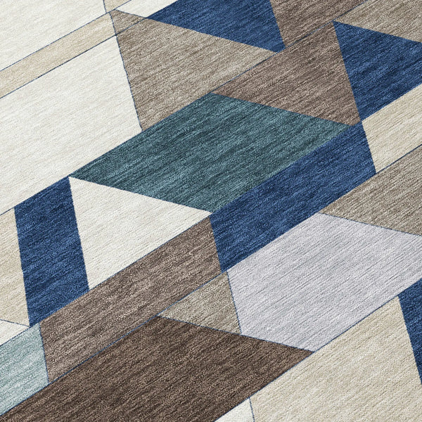9' X 12' Navy Blue And Teal Blue Geometric Washable Indoor Outdoor Area Rug Homeroots Outdoor