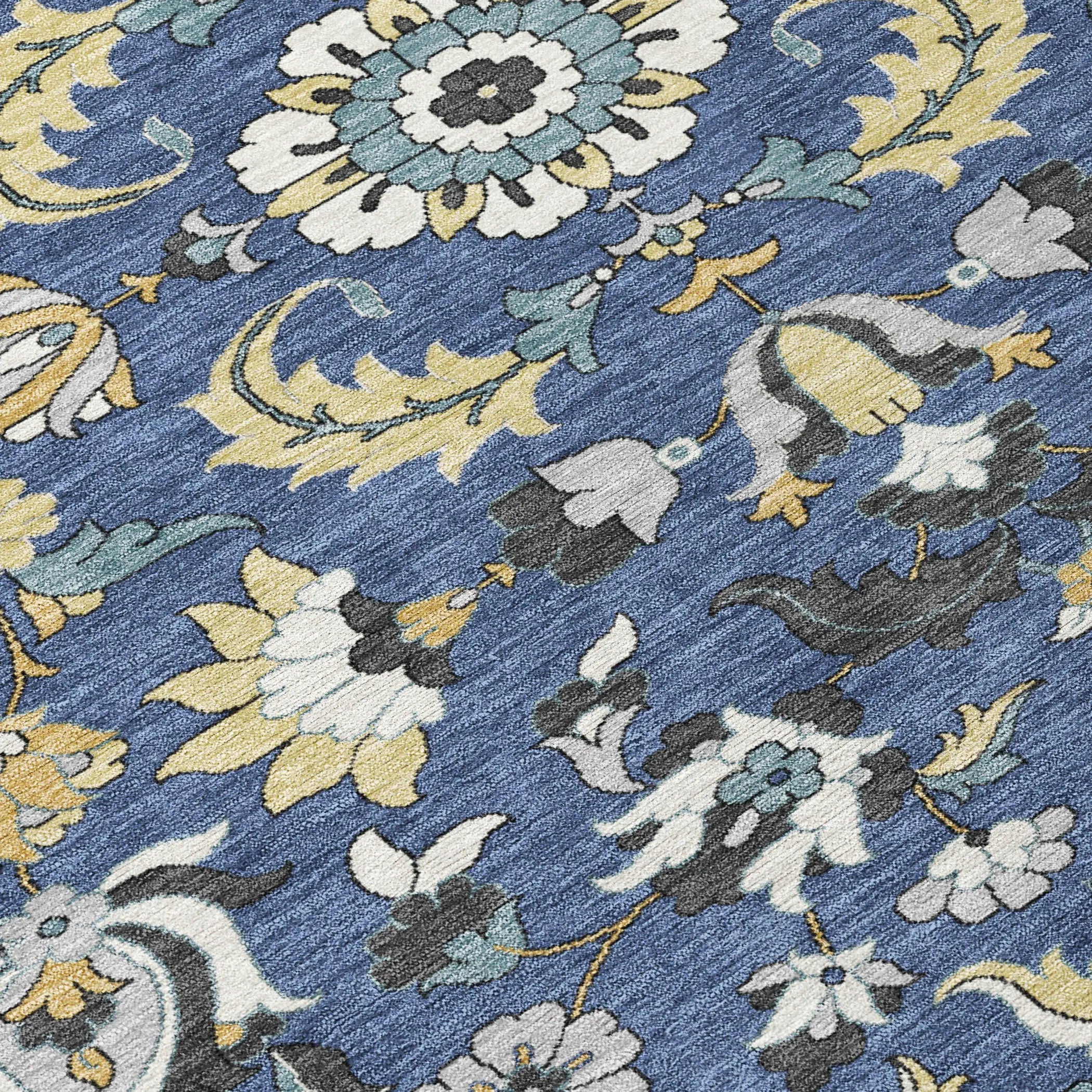 9' X 12' Navy Blue And Wheat Floral Medallion Washable Indoor Outdoor Area Rug Homeroots Outdoor