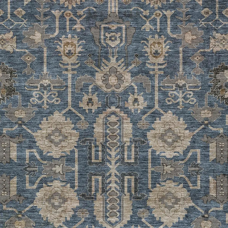 9' X 12' Navy Blue Beige And Taupe Oriental Washable Indoor Outdoor Area Rug Homeroots Outdoor