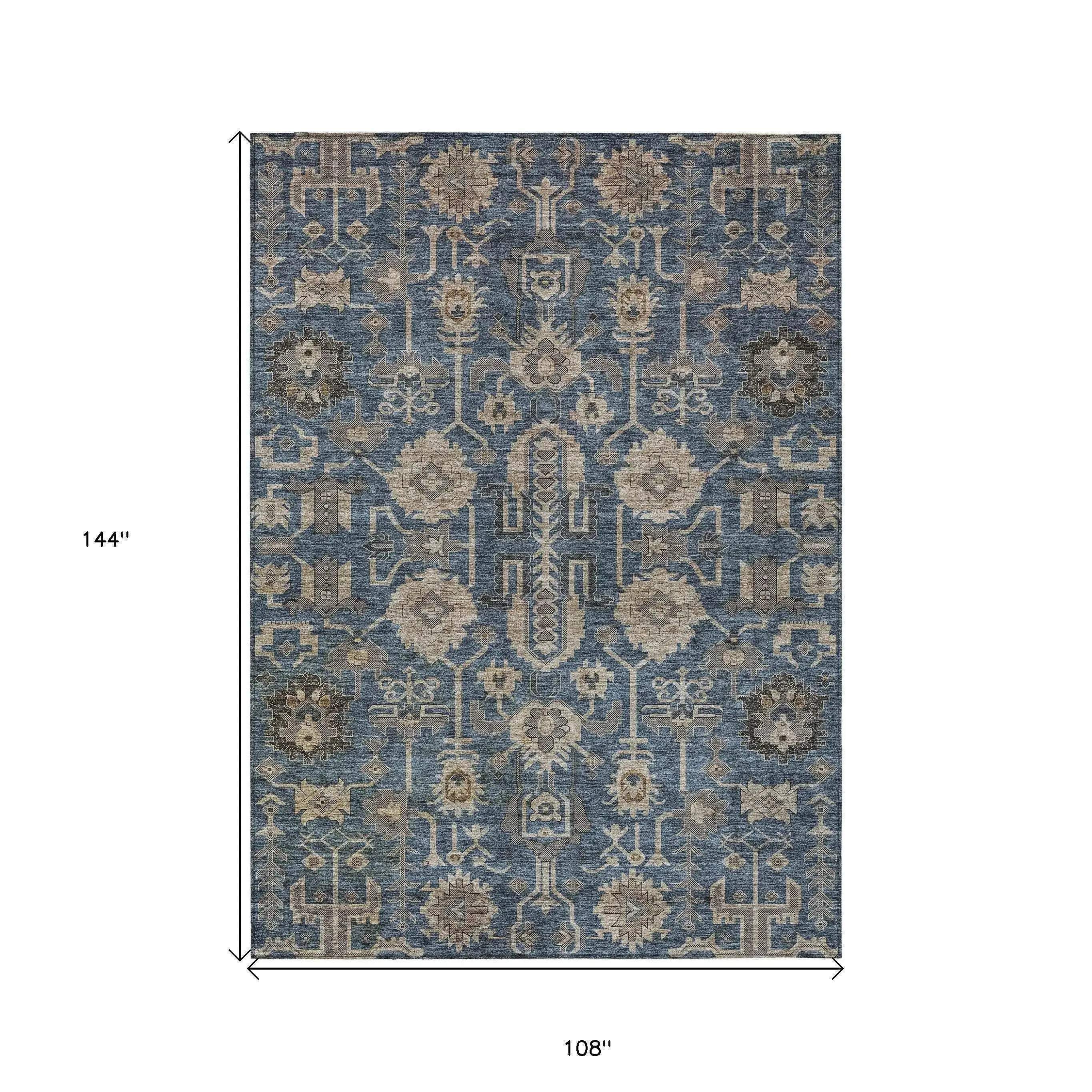 9' X 12' Navy Blue Beige And Taupe Oriental Washable Indoor Outdoor Area Rug Homeroots Outdoor