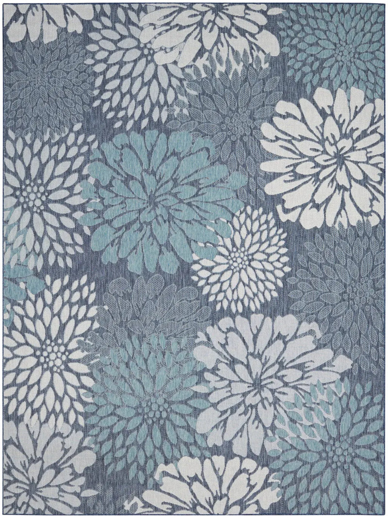 9' X 12' Navy Blue Floral Indoor Outdoor Area Rug Homeroots Outdoor