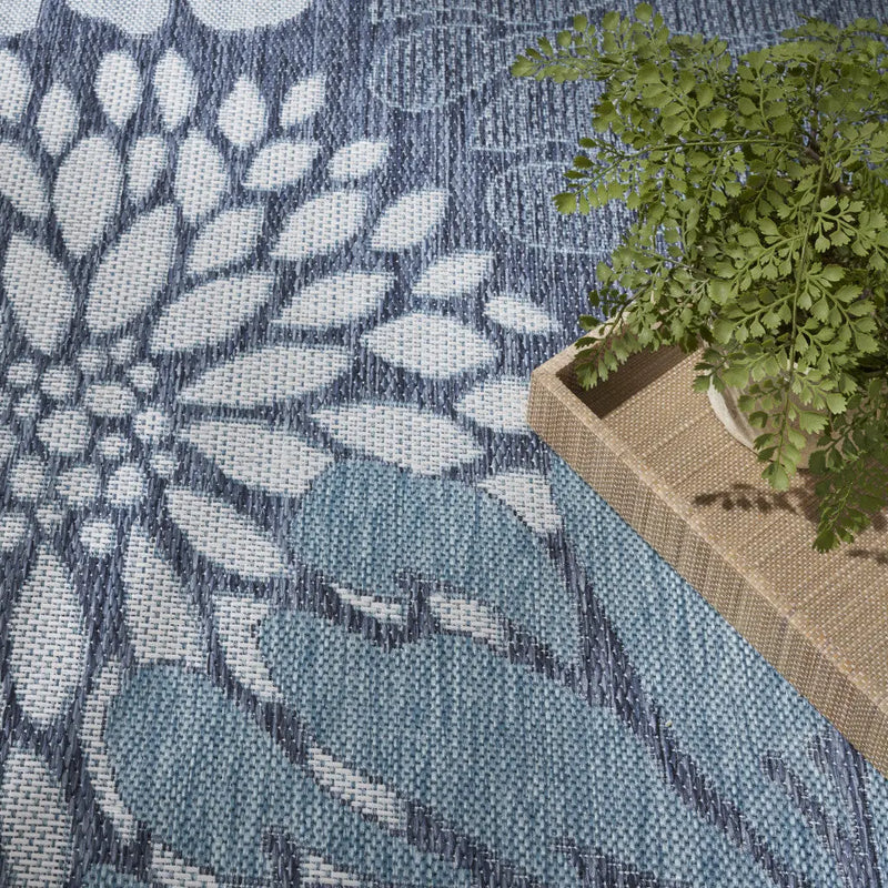 9' X 12' Navy Blue Floral Indoor Outdoor Area Rug Homeroots Outdoor