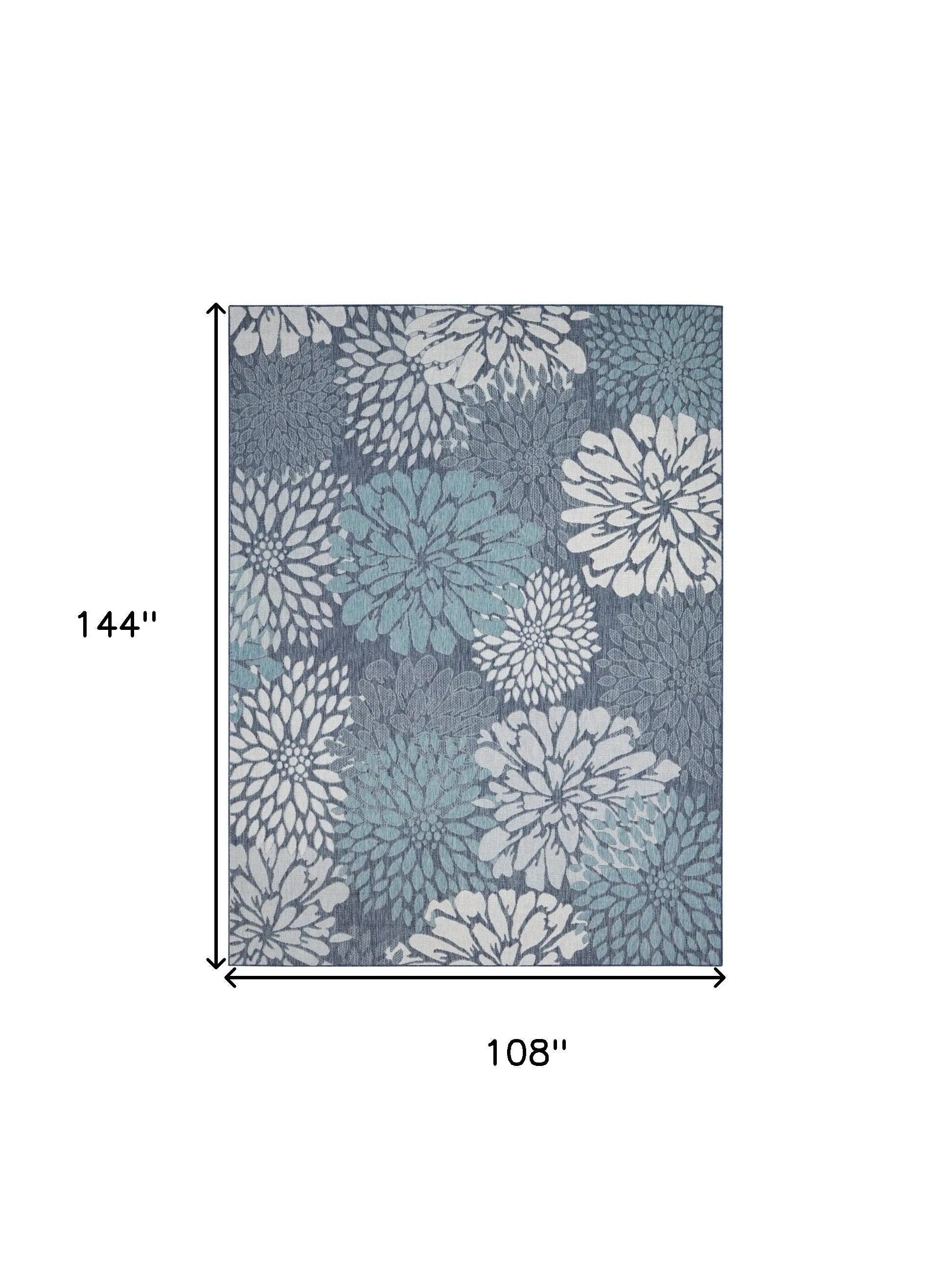 9' X 12' Navy Blue Floral Indoor Outdoor Area Rug Homeroots Outdoor