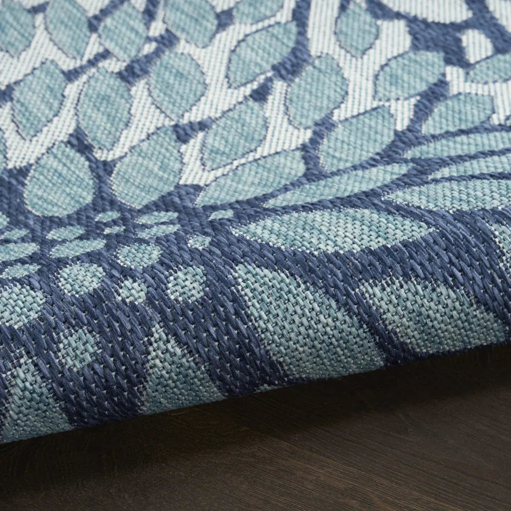9' X 12' Navy Blue Floral Indoor Outdoor Area Rug Homeroots Outdoor