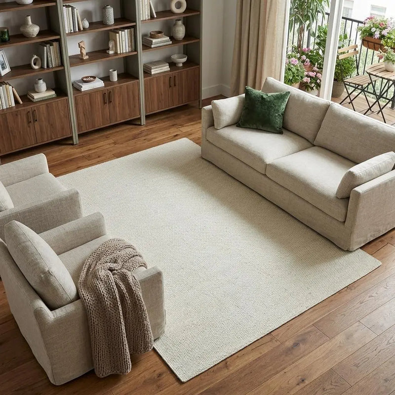 9' X 12' Off White And Ivory Wool Hand Woven Area Rug Homeroots Home Decor
