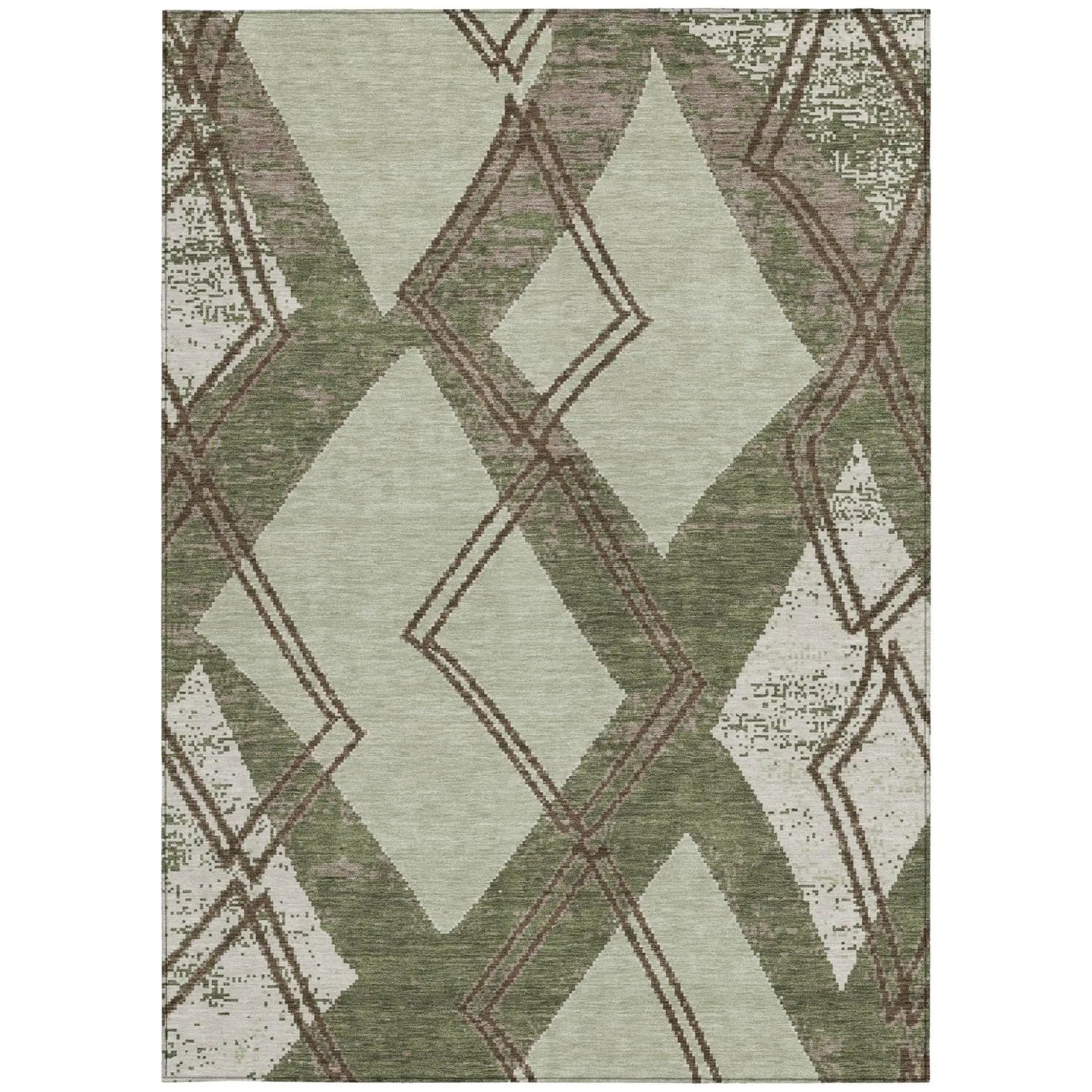 9' X 12' Olive Green And Beige Geometric Washable Indoor Outdoor Area Rug Homeroots Outdoor