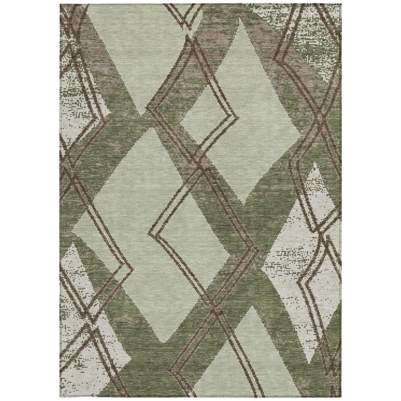 9' X 12' Olive Green And Beige Geometric Washable Indoor Outdoor Area Rug Homeroots Outdoor