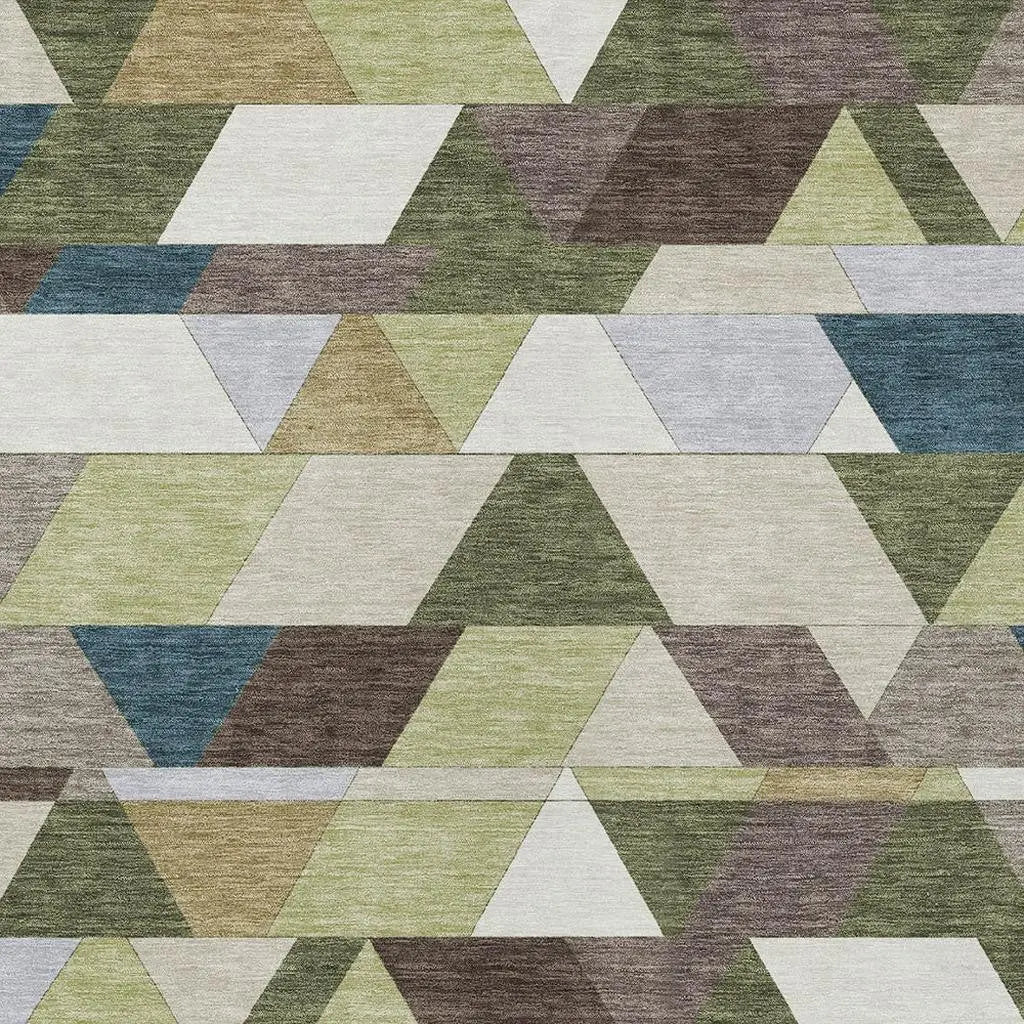 9' X 12' Olive Green And Beige Geometric Washable Indoor Outdoor Area Rug Homeroots Outdoor