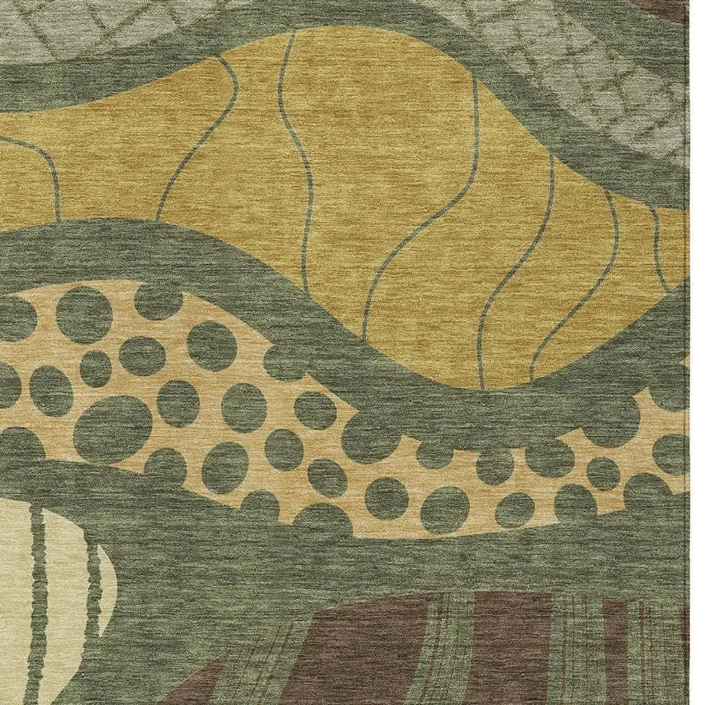 9' X 12' Olive Green And Blue Abstract Washable Indoor Outdoor Area Rug Homeroots Outdoor