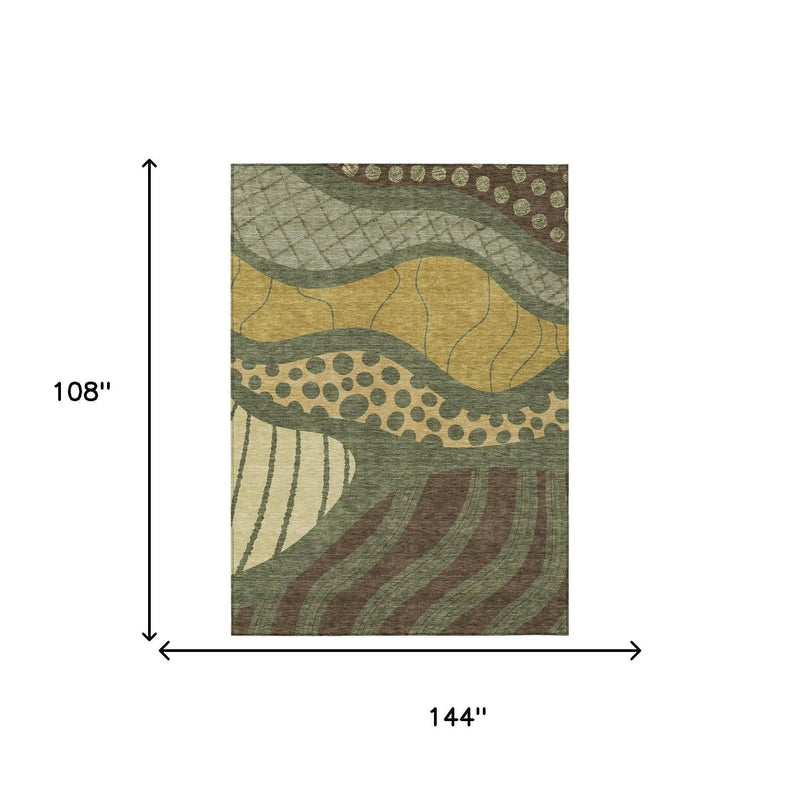 9' X 12' Olive Green And Blue Abstract Washable Indoor Outdoor Area Rug Homeroots Outdoor