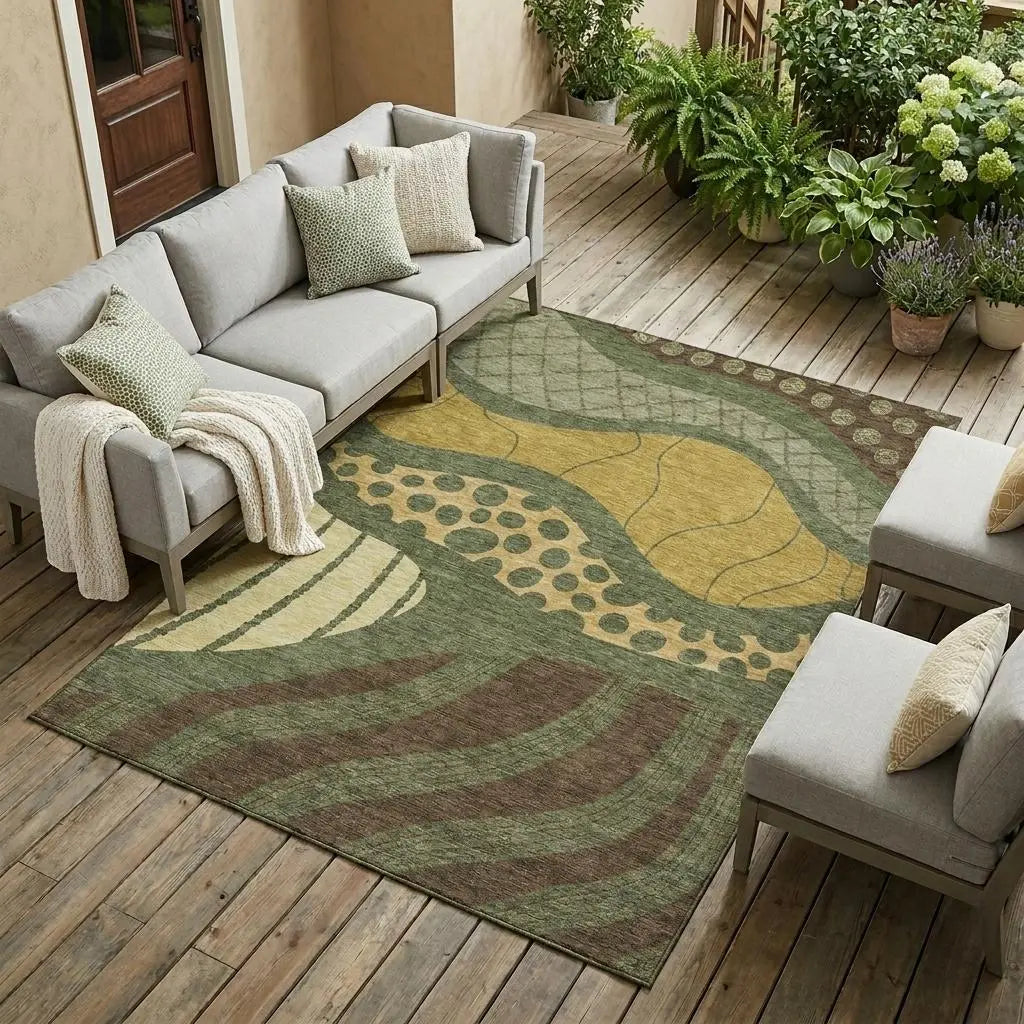 9' X 12' Olive Green And Blue Abstract Washable Indoor Outdoor Area Rug Homeroots Outdoor