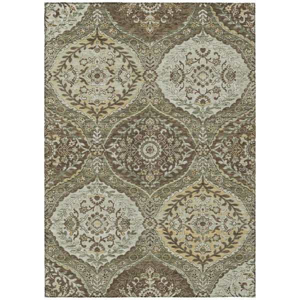 9' X 12' Olive Green And Blue Ogee Washable Indoor Outdoor Area Rug Homeroots Outdoor