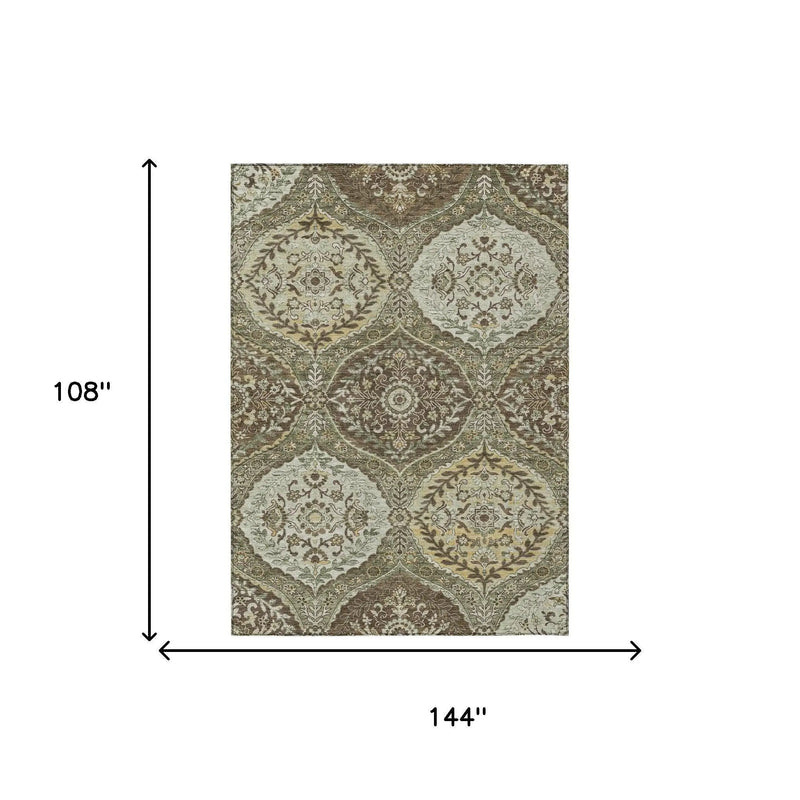 9' X 12' Olive Green And Blue Ogee Washable Indoor Outdoor Area Rug Homeroots Outdoor