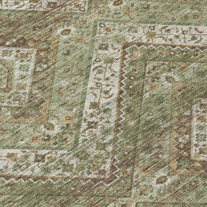 9' X 12' Olive Green And Blue Tribal Washable Indoor Outdoor Area Rug Homeroots Outdoor