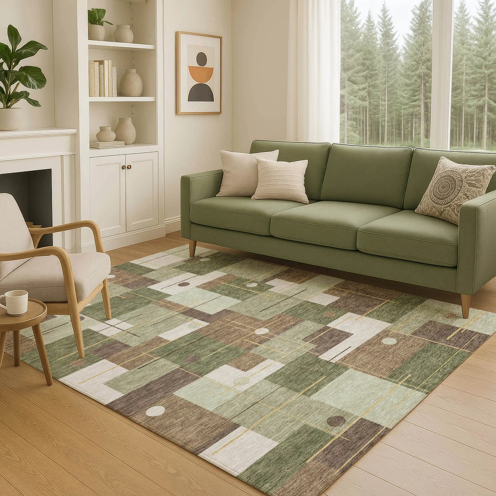 9' X 12' Olive Green And Brown Geometric Washable Indoor Outdoor Area Rug Homeroots Outdoor