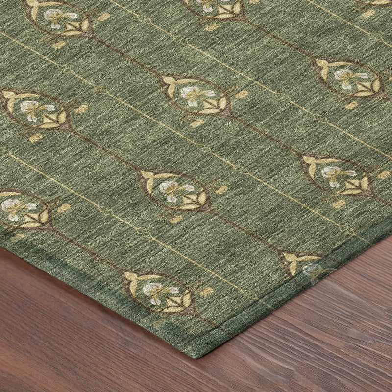 9' X 12' Olive Green And Brown Geometric Washable Indoor Outdoor Area Rug Homeroots Outdoor