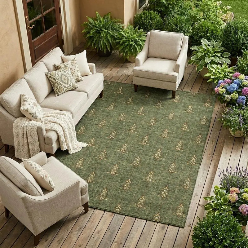 9' X 12' Olive Green And Brown Geometric Washable Indoor Outdoor Area Rug Homeroots Outdoor