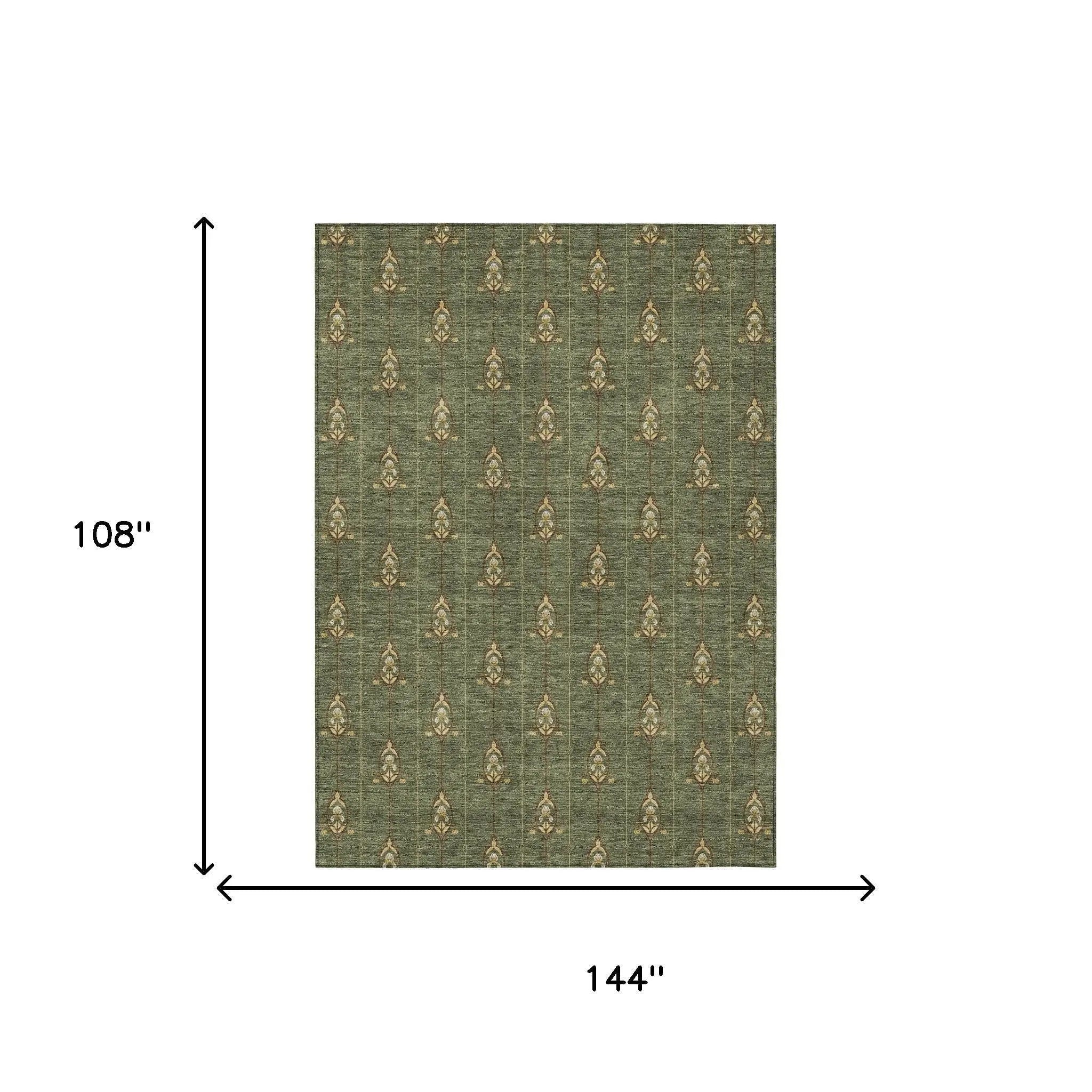 9' X 12' Olive Green And Brown Geometric Washable Indoor Outdoor Area Rug Homeroots Outdoor
