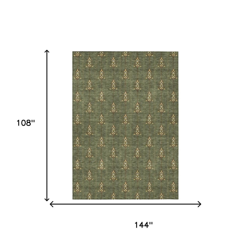9' X 12' Olive Green And Brown Geometric Washable Indoor Outdoor Area Rug Homeroots Outdoor