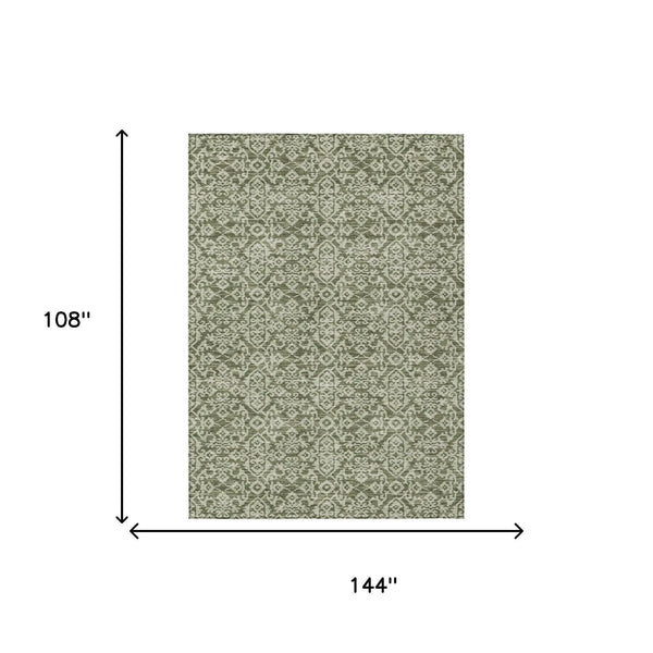 9' X 12' Olive Green And Brown Oriental Washable Indoor Outdoor Area Rug Homeroots Outdoor