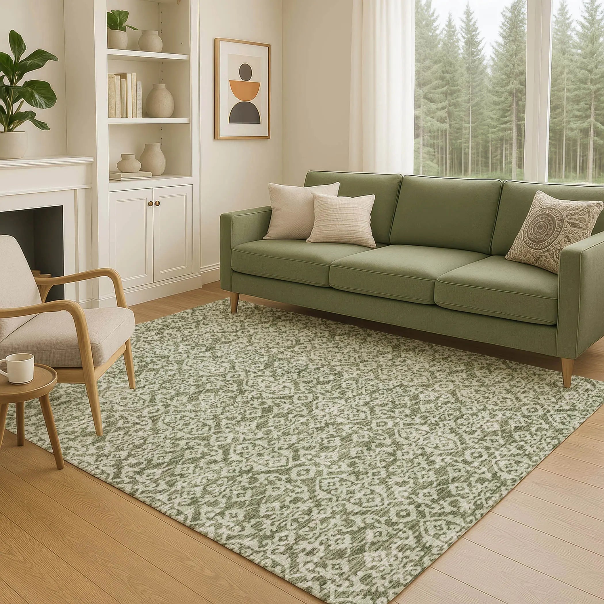 9' X 12' Olive Green And Brown Oriental Washable Indoor Outdoor Area Rug Homeroots Outdoor