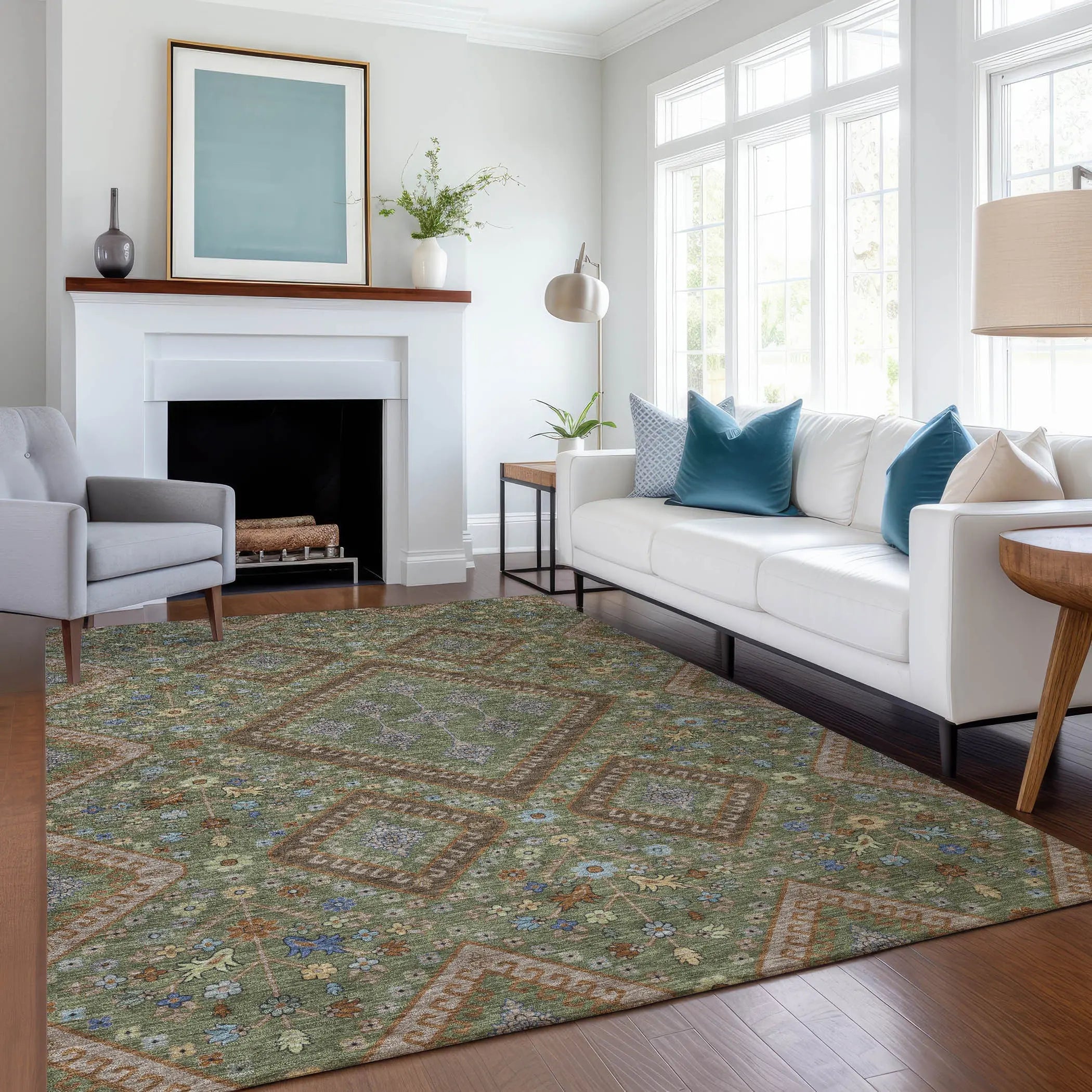 9' X 12' Olive Green And Chocolate Medallion Washable Indoor Outdoor Area Rug Homeroots Outdoor