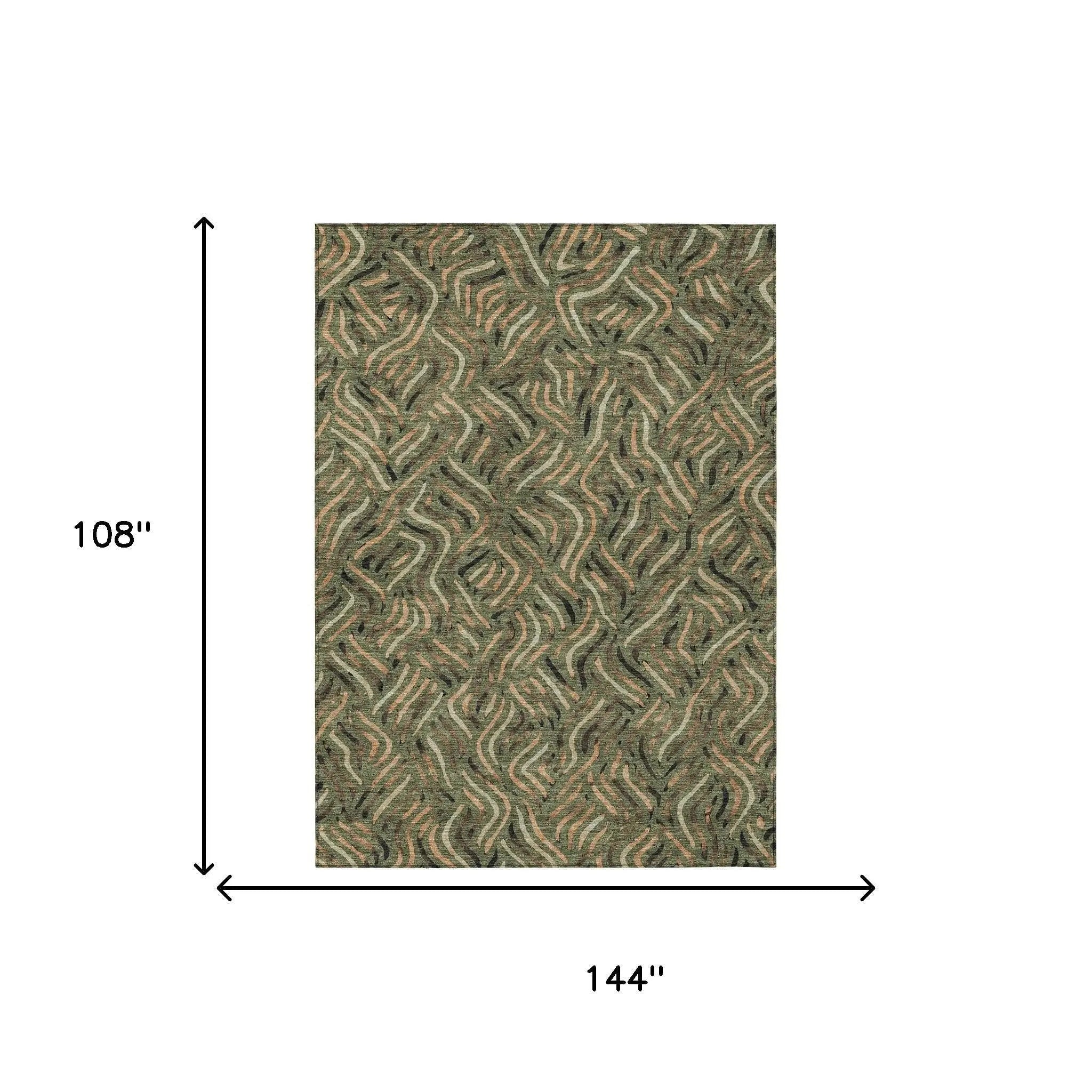 9' X 12' Olive Green And Copper Abstract Washable Indoor Outdoor Area Rug Homeroots Outdoor