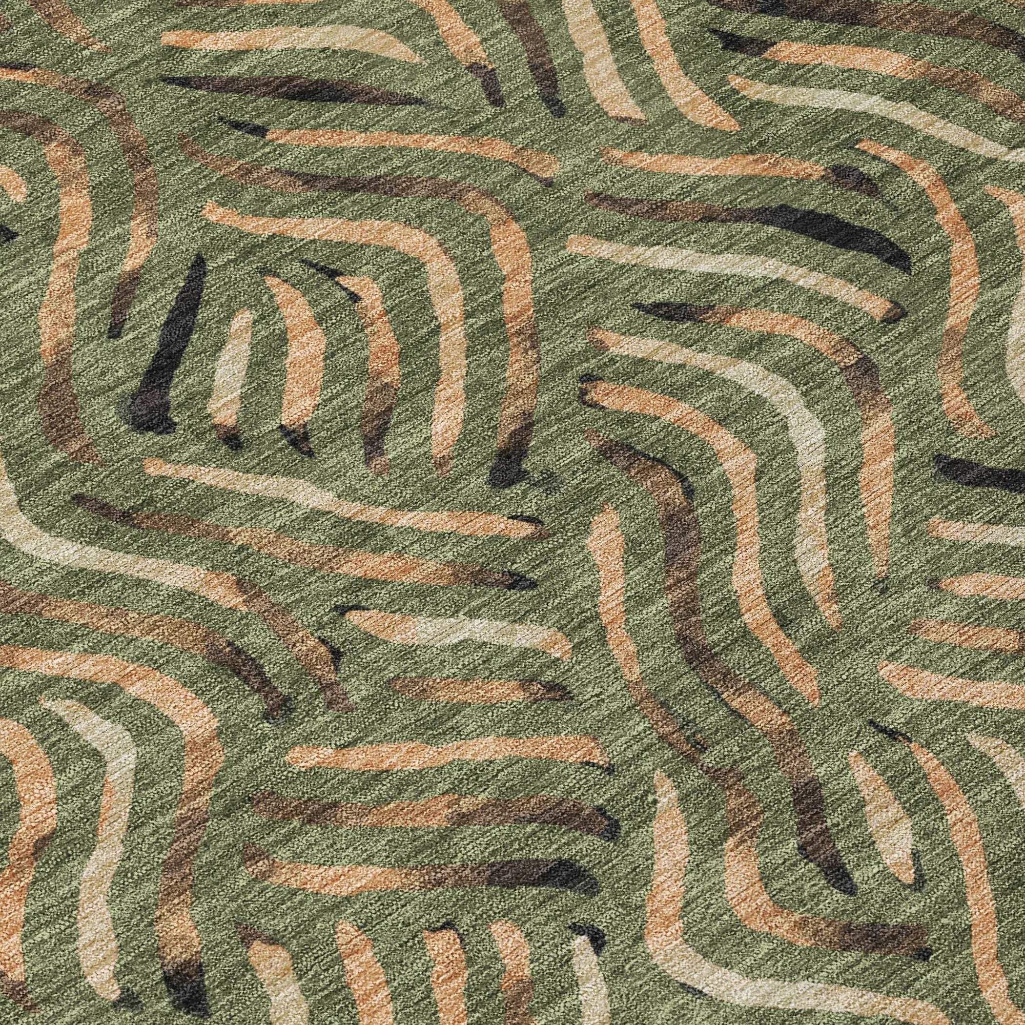 9' X 12' Olive Green And Copper Abstract Washable Indoor Outdoor Area Rug Homeroots Outdoor