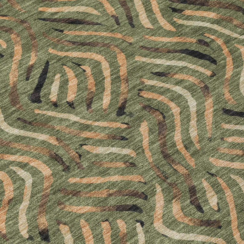 9' X 12' Olive Green And Copper Abstract Washable Indoor Outdoor Area Rug Homeroots Outdoor