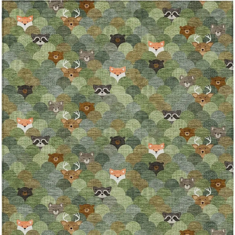 9' X 12' Olive Green And Fern Green Cactus Washable Indoor Outdoor Area Rug Homeroots Outdoor