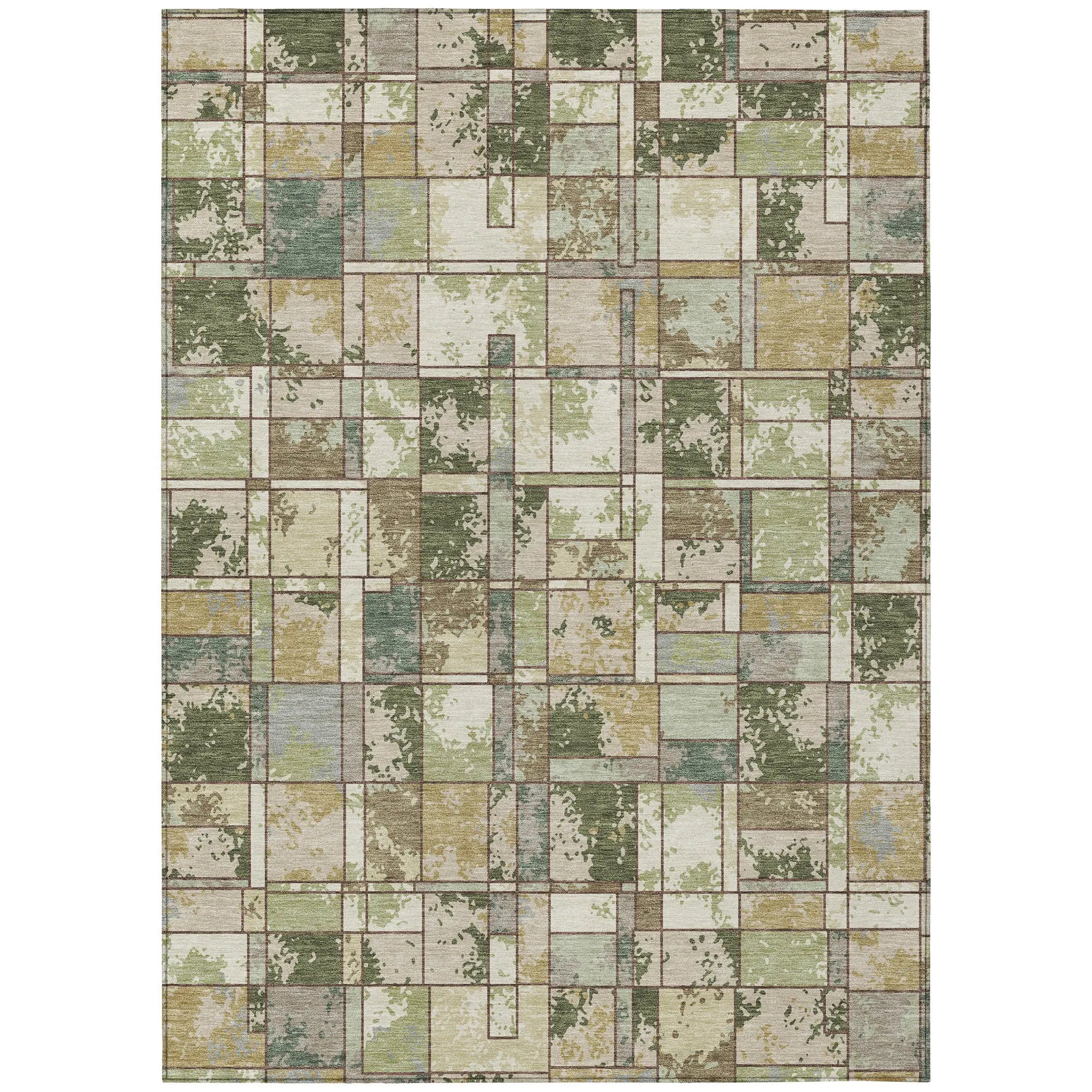 9' X 12' Olive Green And Fern Green Geometric Washable Indoor Outdoor Area Rug Homeroots Outdoor