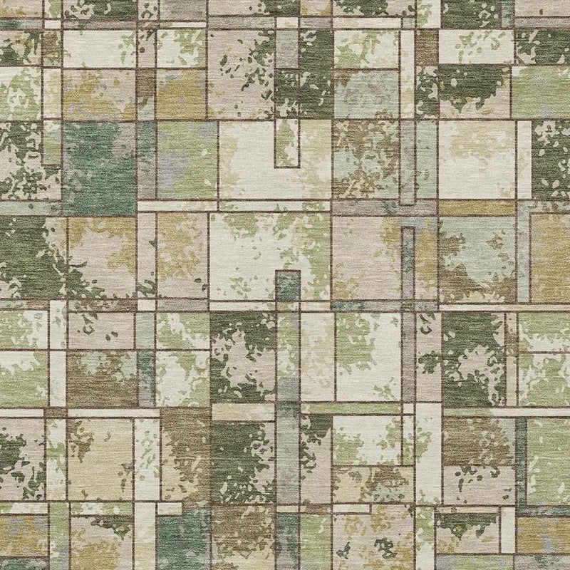 9' X 12' Olive Green And Fern Green Geometric Washable Indoor Outdoor Area Rug Homeroots Outdoor