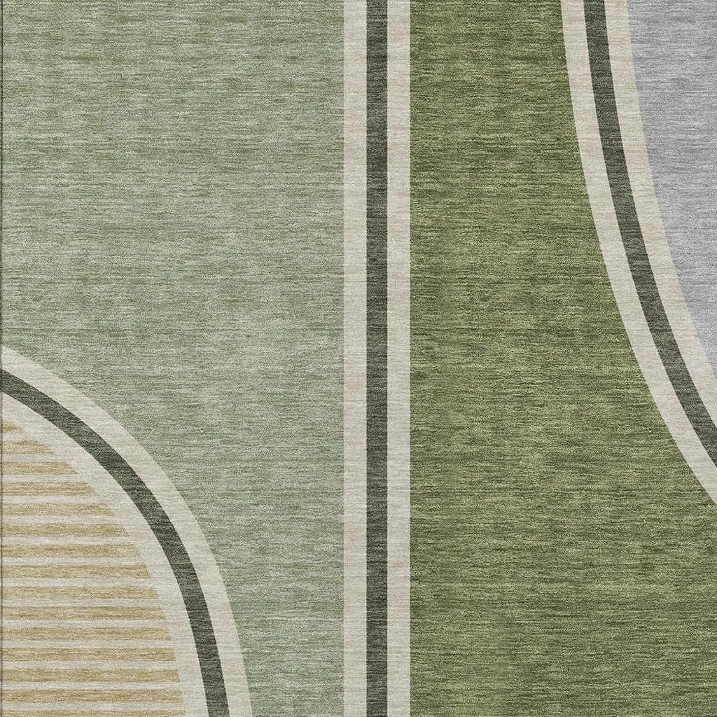 9' X 12' Olive Green And Fern Green Geometric Washable Indoor Outdoor Area Rug Homeroots Outdoor