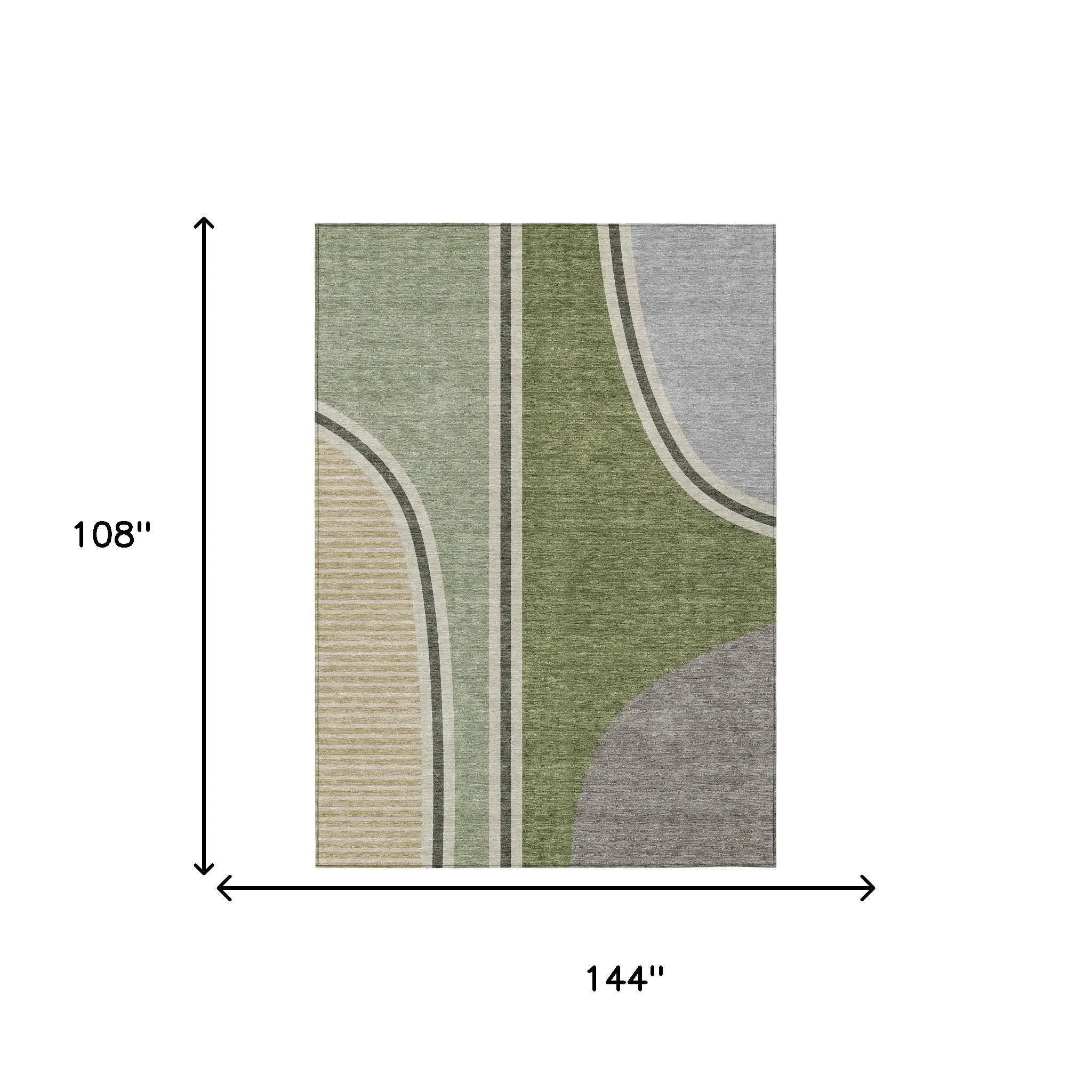 9' X 12' Olive Green And Fern Green Geometric Washable Indoor Outdoor Area Rug Homeroots Outdoor