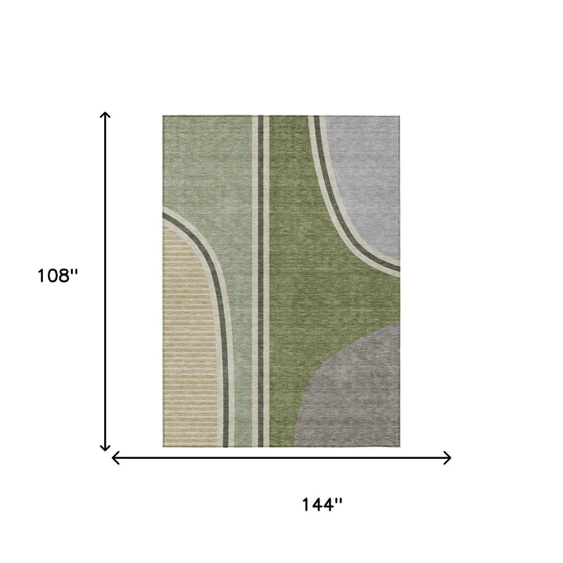9' X 12' Olive Green And Fern Green Geometric Washable Indoor Outdoor Area Rug Homeroots Outdoor