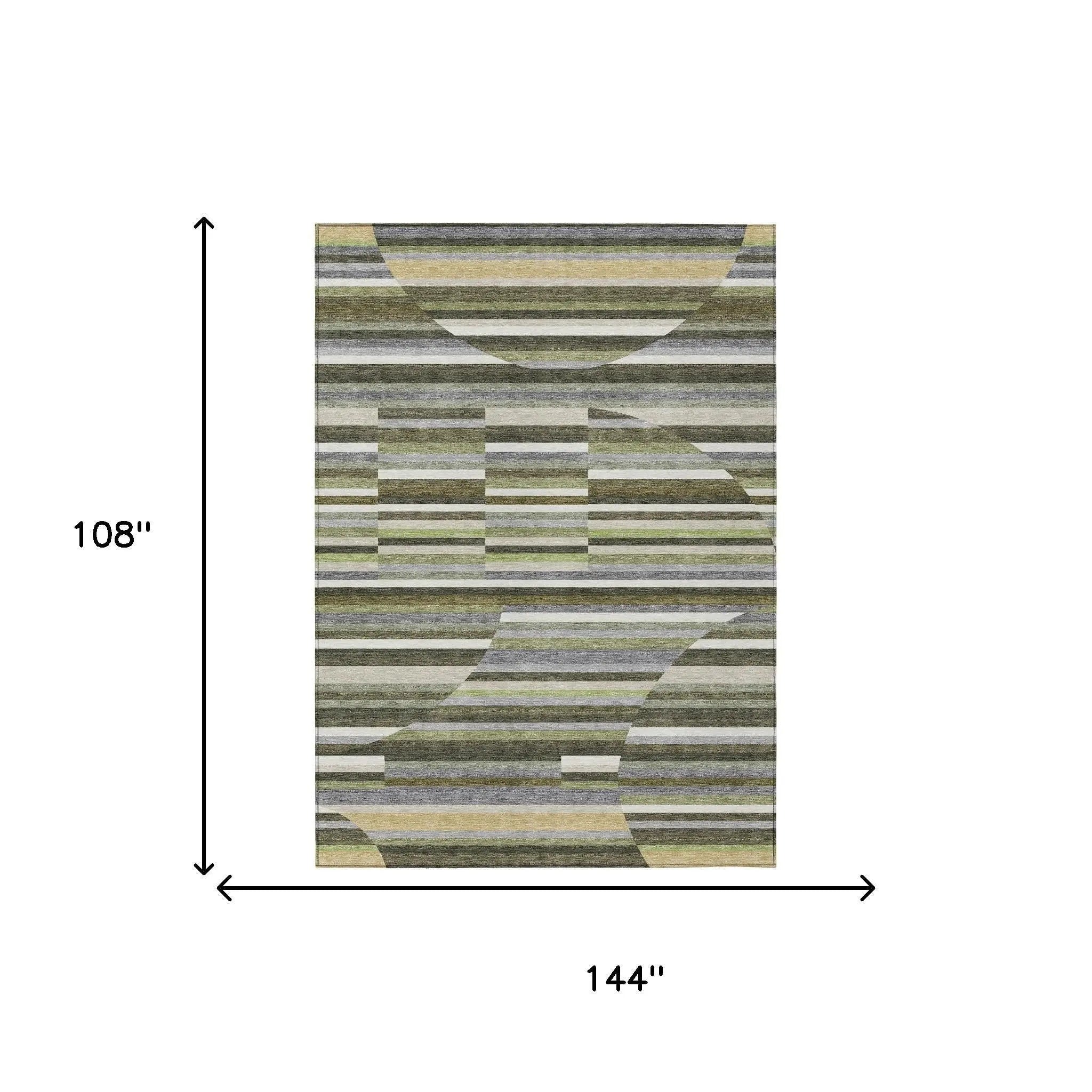 9' X 12' Olive Green And Fern Green Striped Washable Indoor Outdoor Area Rug Homeroots Outdoor