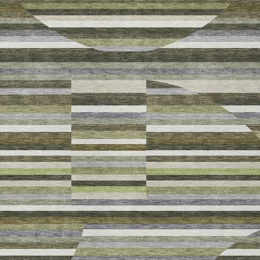 9' X 12' Olive Green And Fern Green Striped Washable Indoor Outdoor Area Rug Homeroots Outdoor