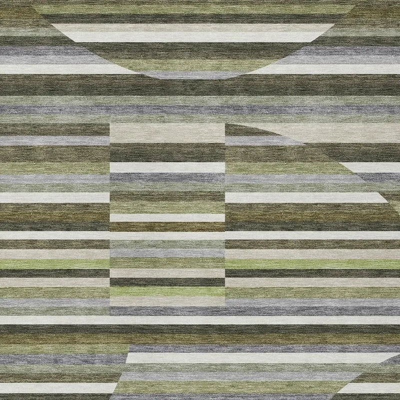 9' X 12' Olive Green And Fern Green Striped Washable Indoor Outdoor Area Rug Homeroots Outdoor